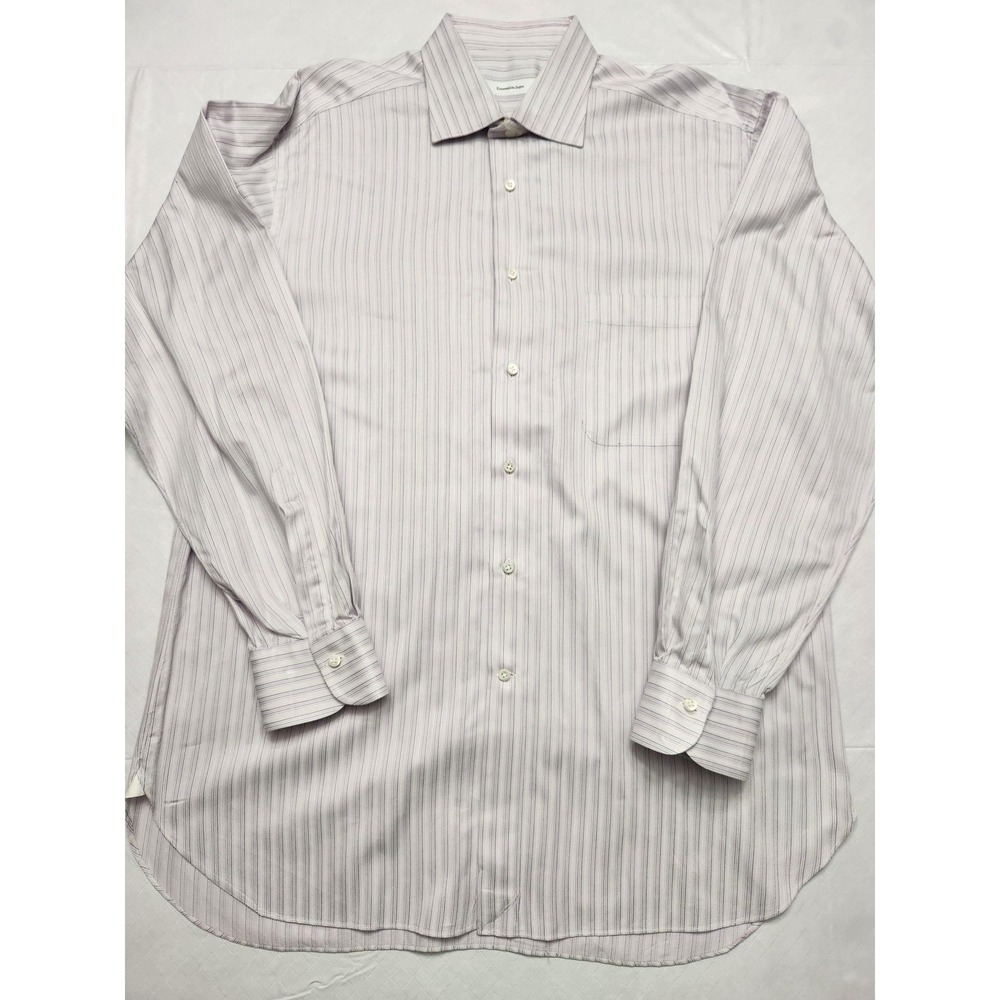 Ermenegildo Zegna Shirt Mens 17.5 44 Large‎ Purple Stripe Long Sleeve Button Up